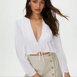Aritzia Sunday Best Cropped Tie-Front Blouse